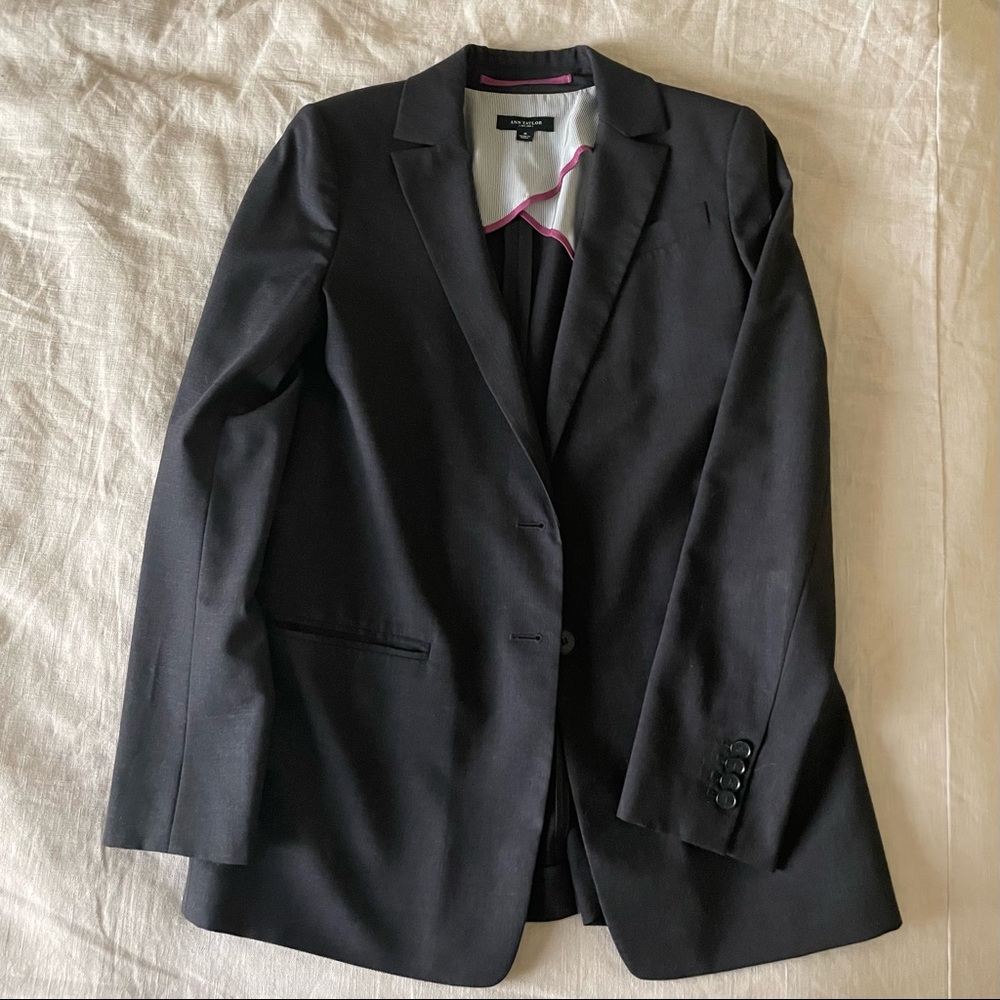 Long Boyfriend Blazer Charcoal Grey Ann Taylor